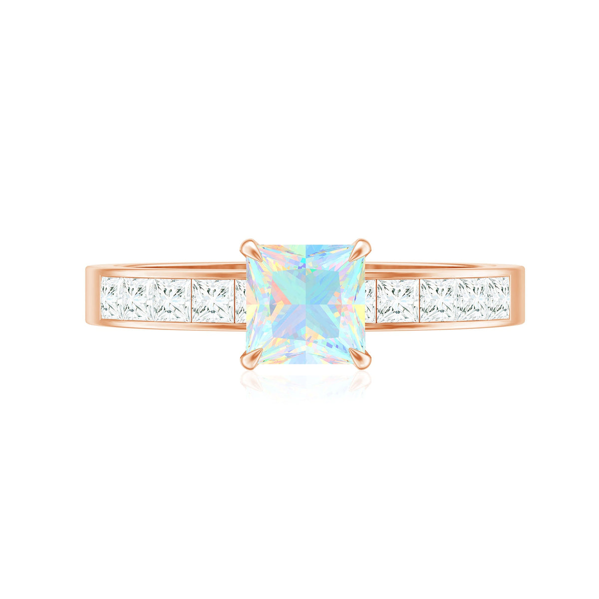 Certified Real Ethiopian Opal Princess Cut Engagement Ring with Diamond
