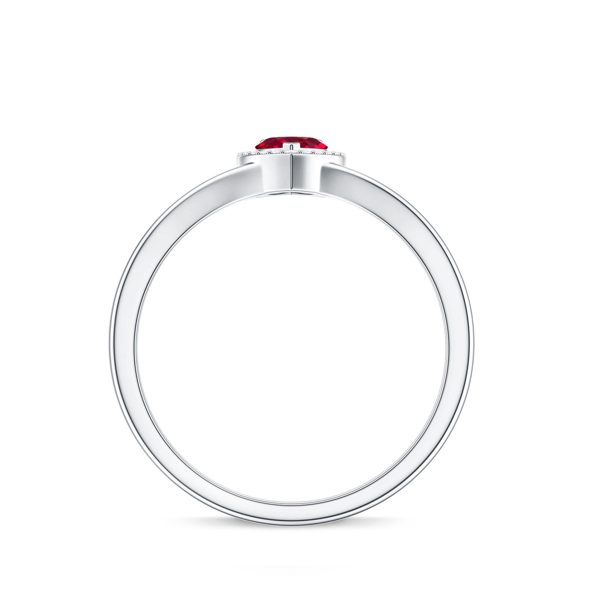 Lab Grown Ruby Heart Promise Ring with Diamond Halo