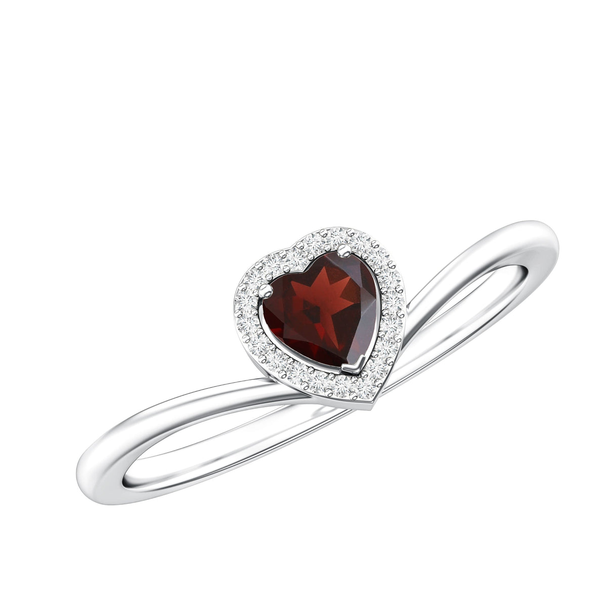 Certified Real Garnet Heart Promise Ring with Diamond Halo