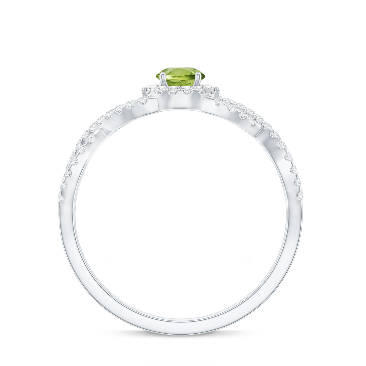 Natural 0.5 Carat Peridot Engagement Ring with Diamond Criss Cross Shank