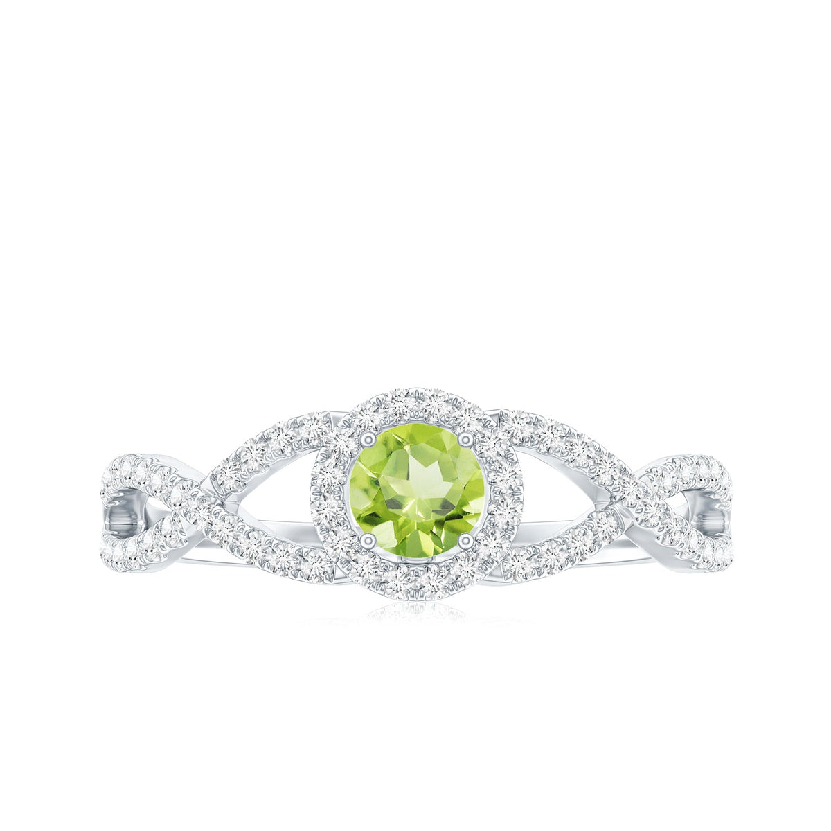 Natural 0.5 Carat Peridot Engagement Ring with Diamond Criss Cross Shank