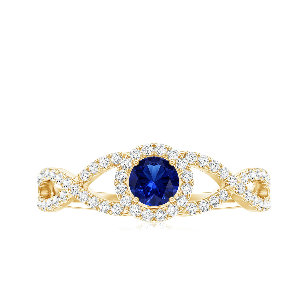 Certified 0.6 Carat Lab Grown Blue Sapphire Crossover Engagement Ring with Diamond