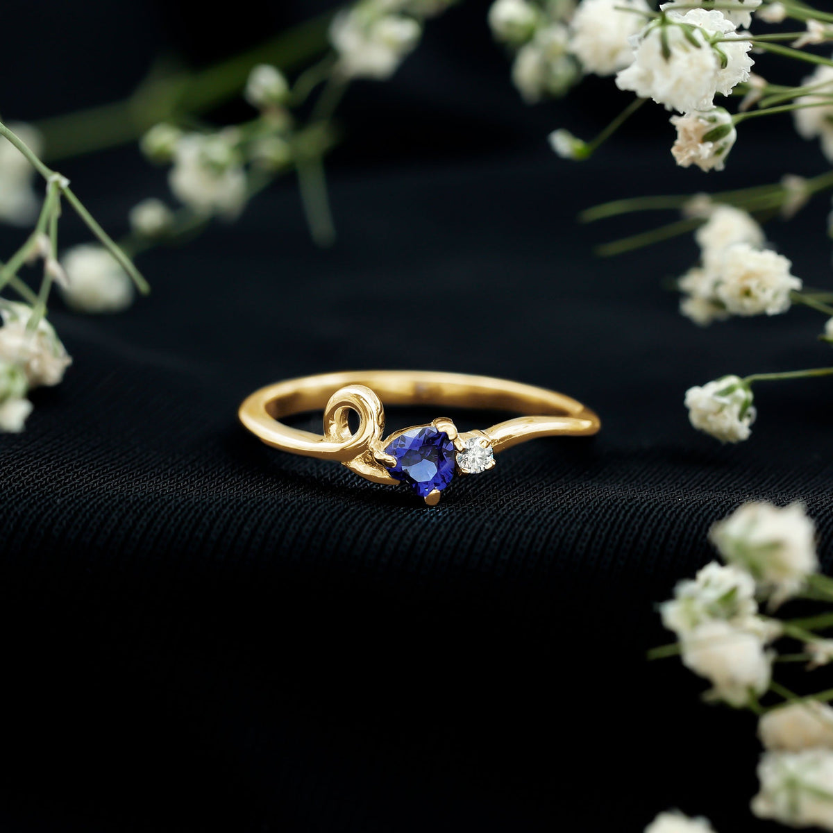 Certified Lab Grown Blue Sapphire Twisted Heart Promise Ring