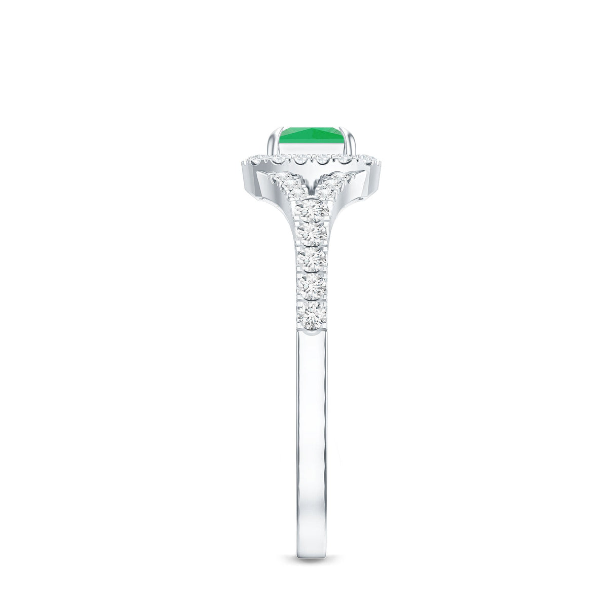 Princess Cut Emerald Engagement Ring with Diamond Split Shank
