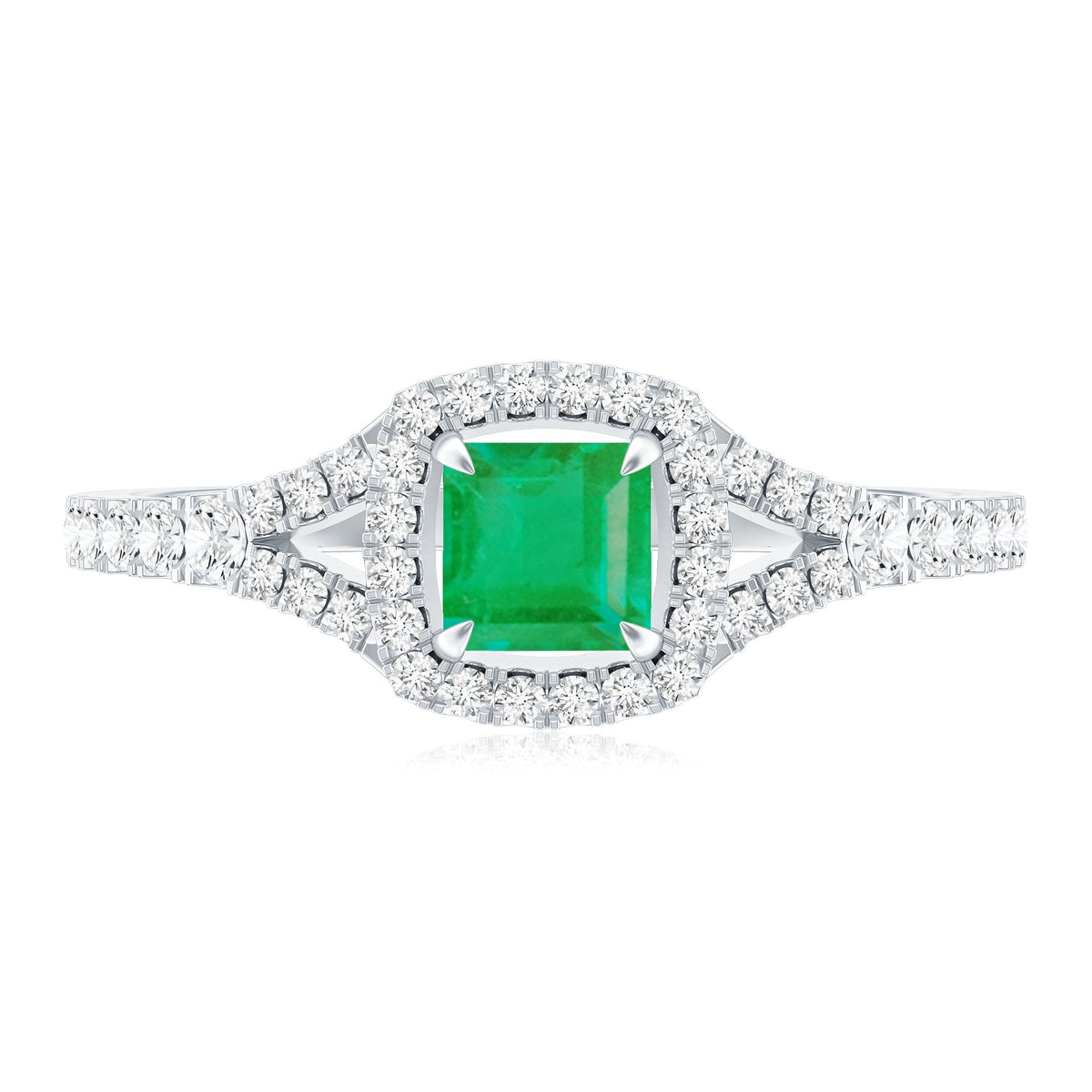 Princess Cut Emerald Engagement Ring with Diamond Split Shank
