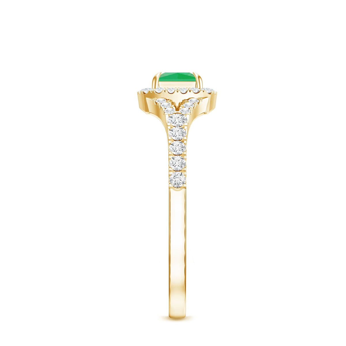 Princess Cut Emerald Engagement Ring with Diamond Split Shank