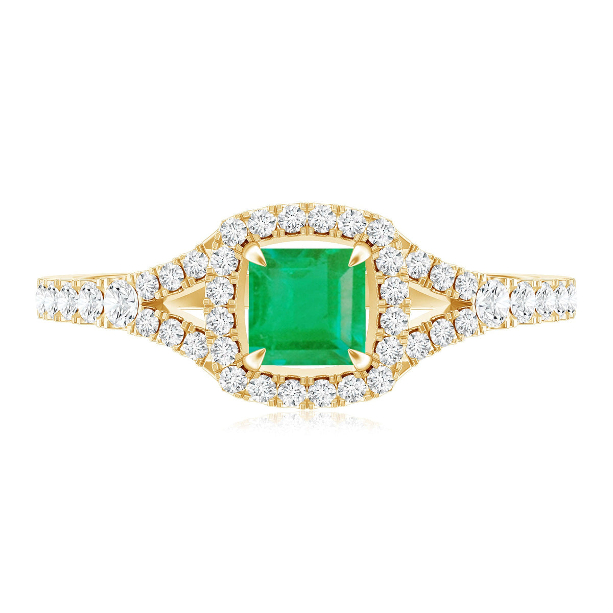 Princess Cut Emerald Engagement Ring with Diamond Split Shank
