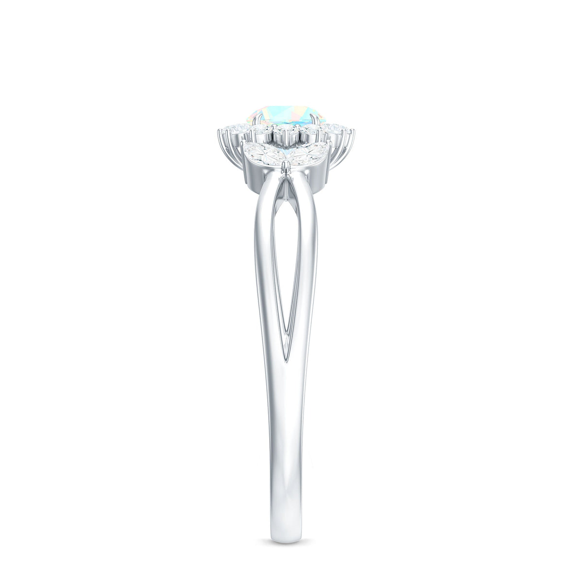 Certified Opalescent Diamond Flower Engagement Ring with Natural Diamonds