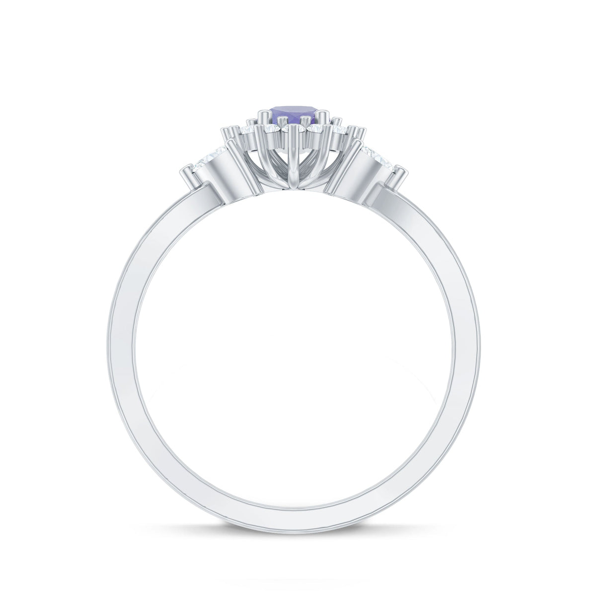 Genuine Tanzanite and Diamond Nature Engagement Ring with Split Shank