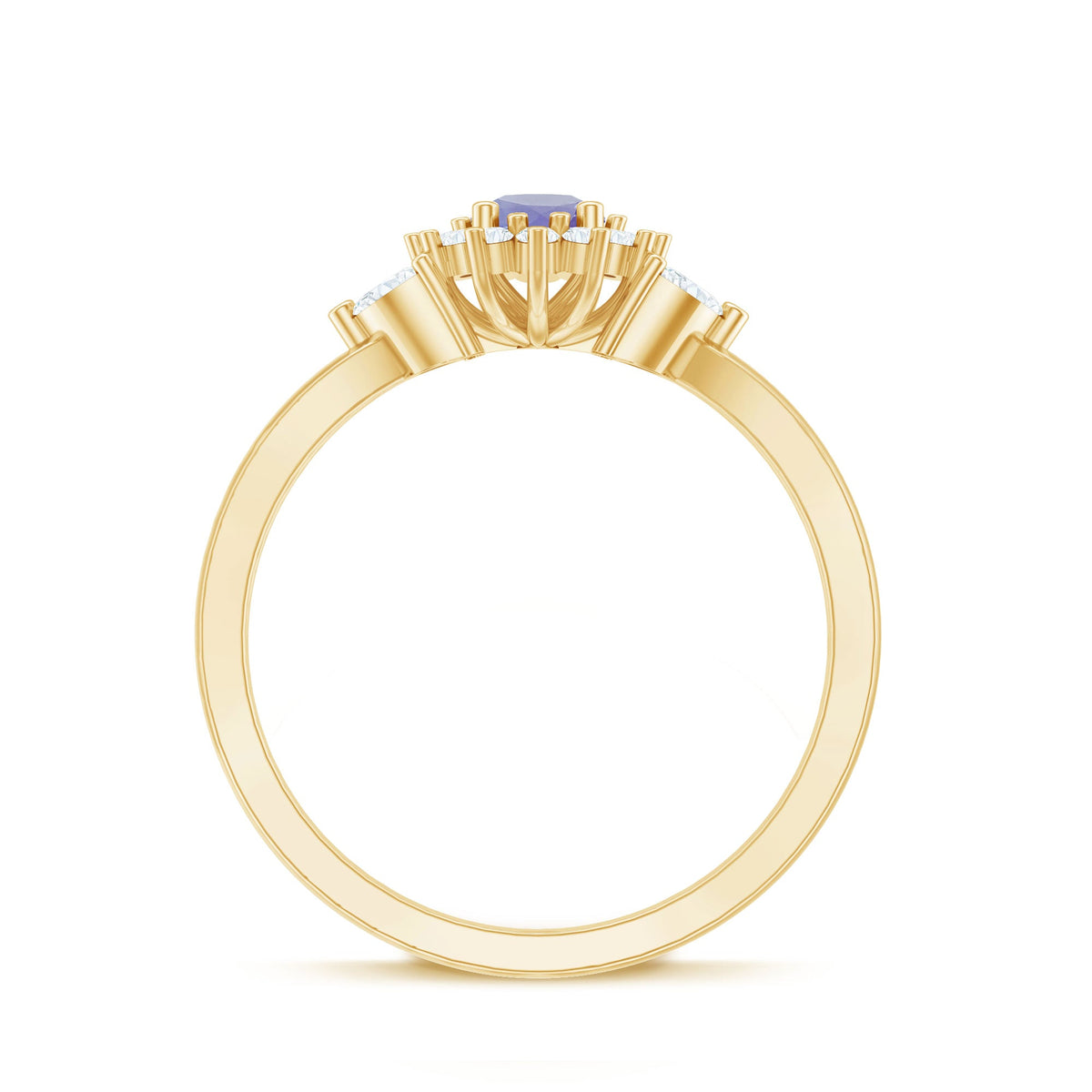 Genuine Tanzanite and Diamond Nature Engagement Ring with Split Shank