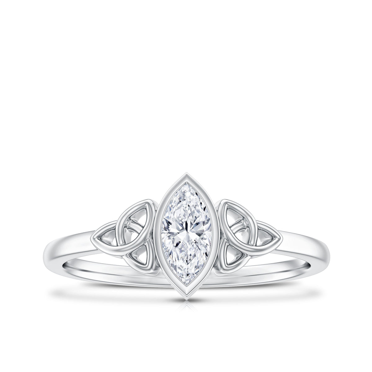 Marquise Cut Moissanite Solitaire Celtic Knot Ring in Bezel Setting