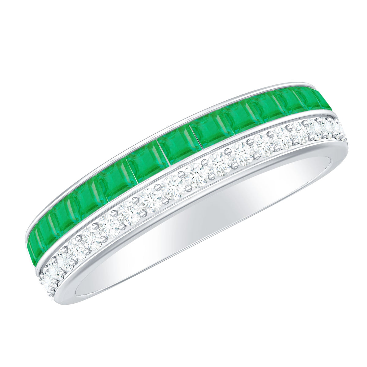 Natural Emerald and Diamond Half Eternity Wedding Band