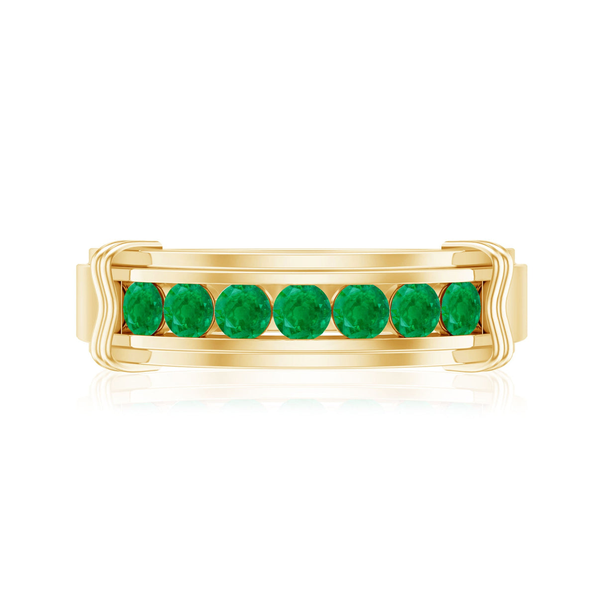 Channel Set Emerald Half Eternity Wedding Band Ring