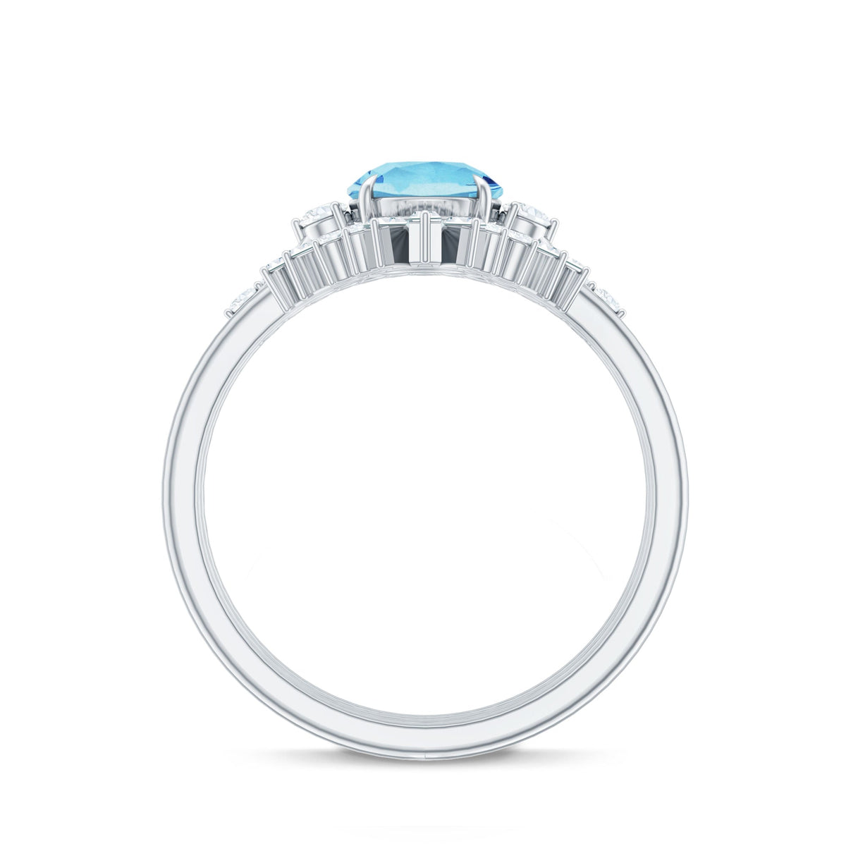 Real Aquamarine Designer Trio Wedding Ring Set with Diamond