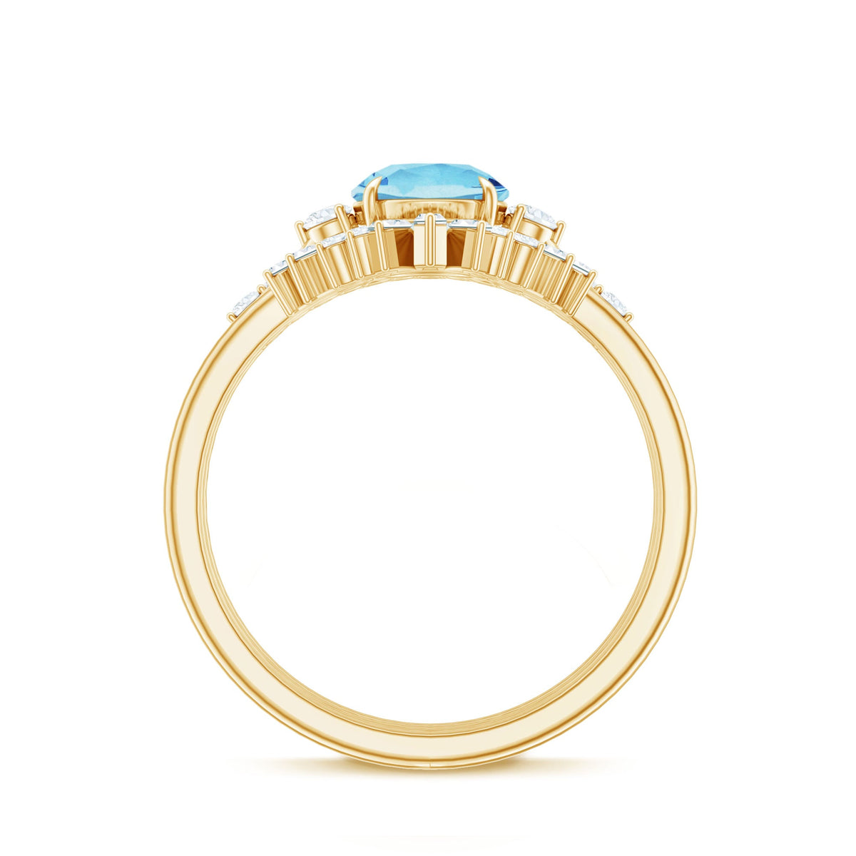 Real Aquamarine Designer Trio Wedding Ring Set with Diamond