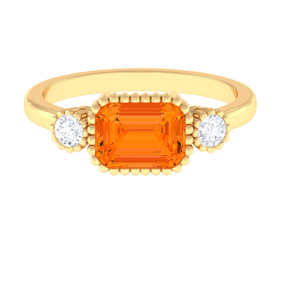 1 Carat East West Fire Opal Engagement Ring with Diamond