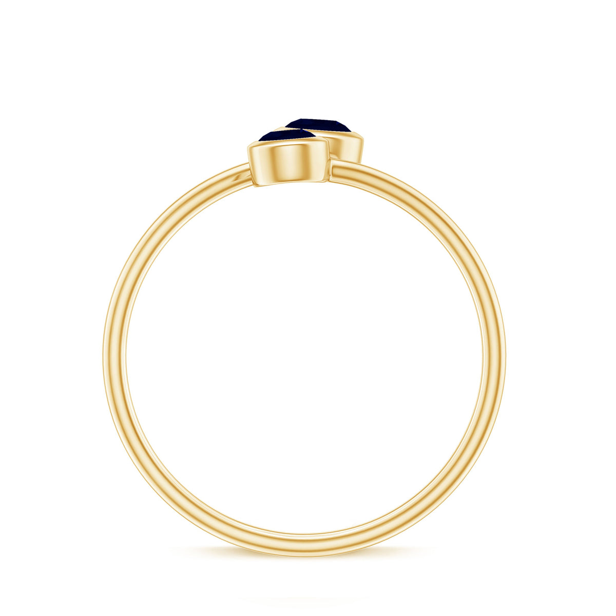 Bezel Set Blue Sapphire Two Stone Promise Ring in Bypass Shank