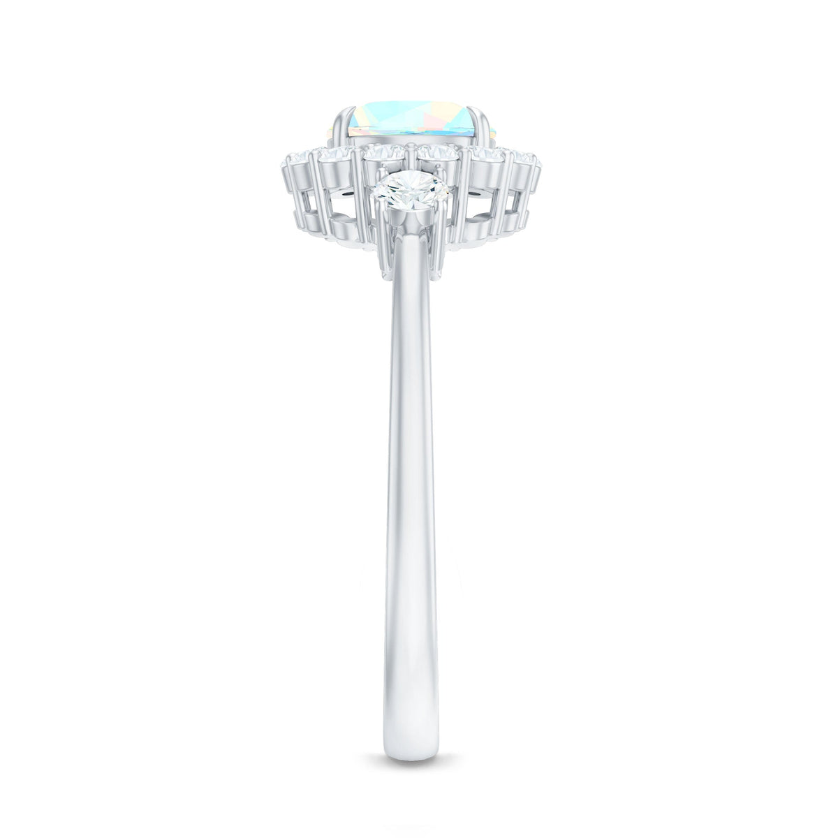 Classic Ethiopian Rainbow Opal Engagement Ring with Diamond Halo