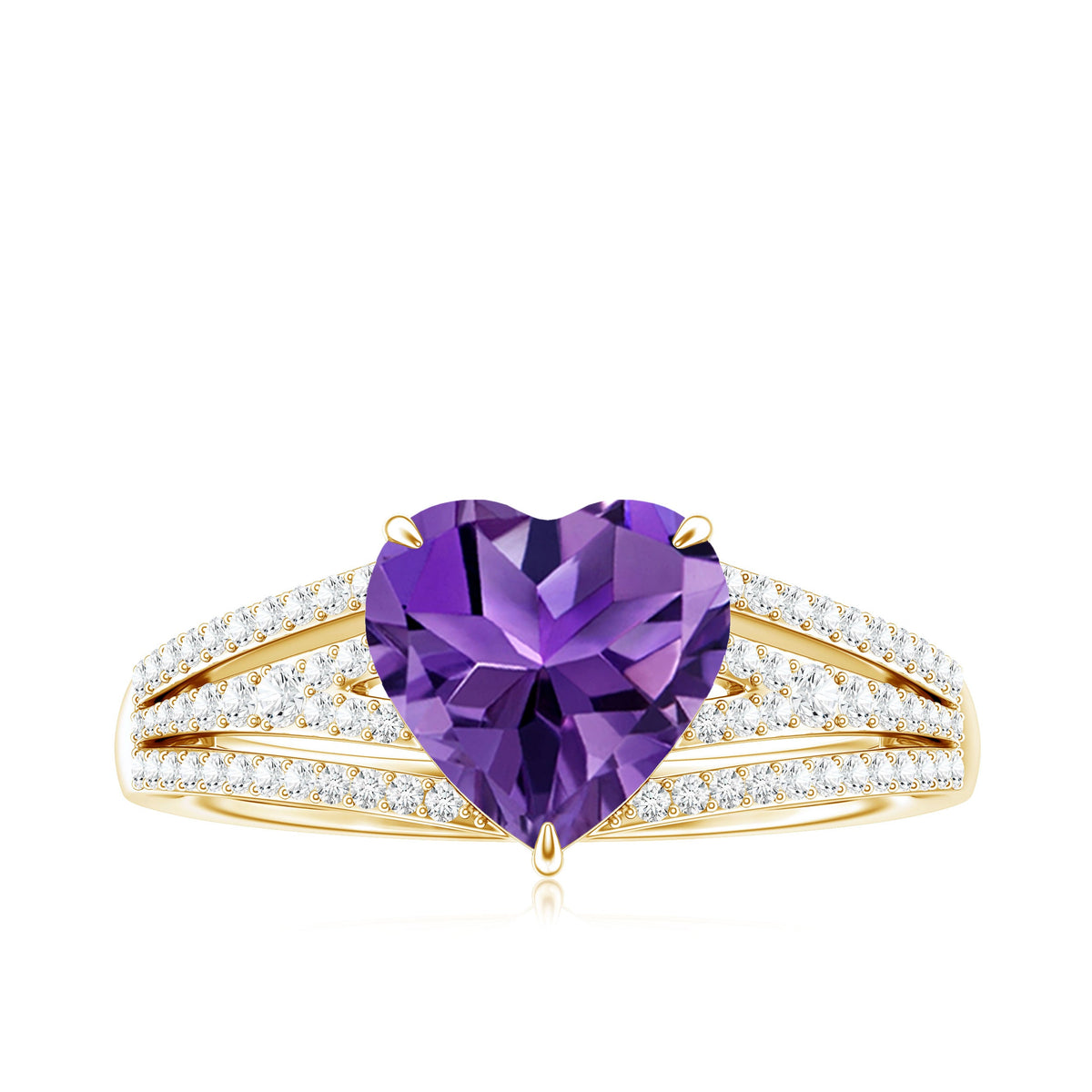 Natural 2 Carat Amethyst Heart Engagement Ring with Diamond Split Shank