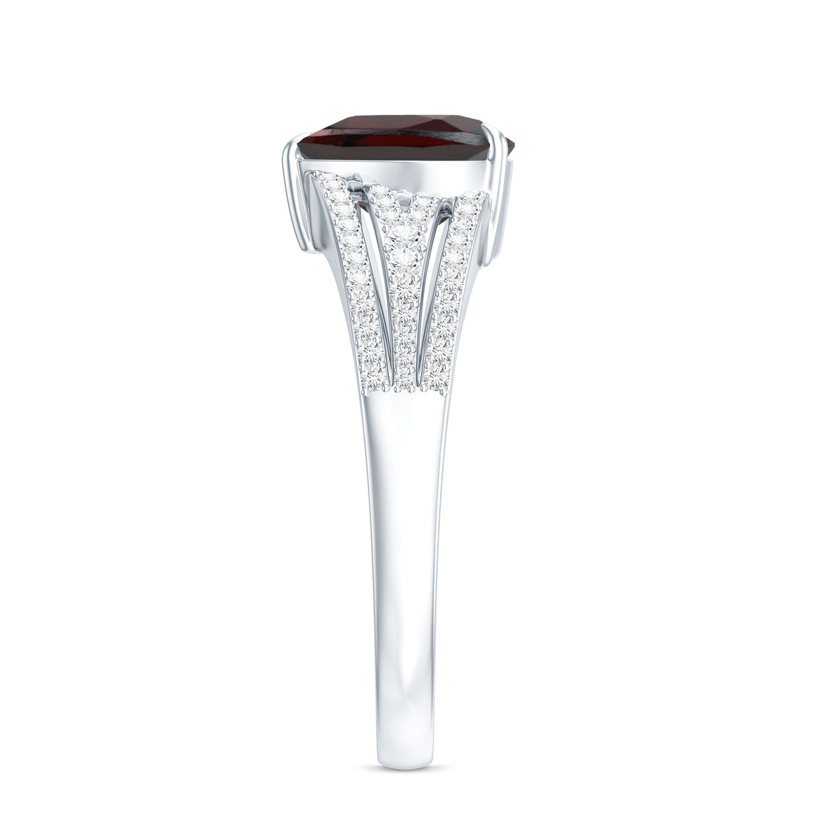 Natural 4 Carat Garnet Heart Engagement Ring with Diamond Split Shank