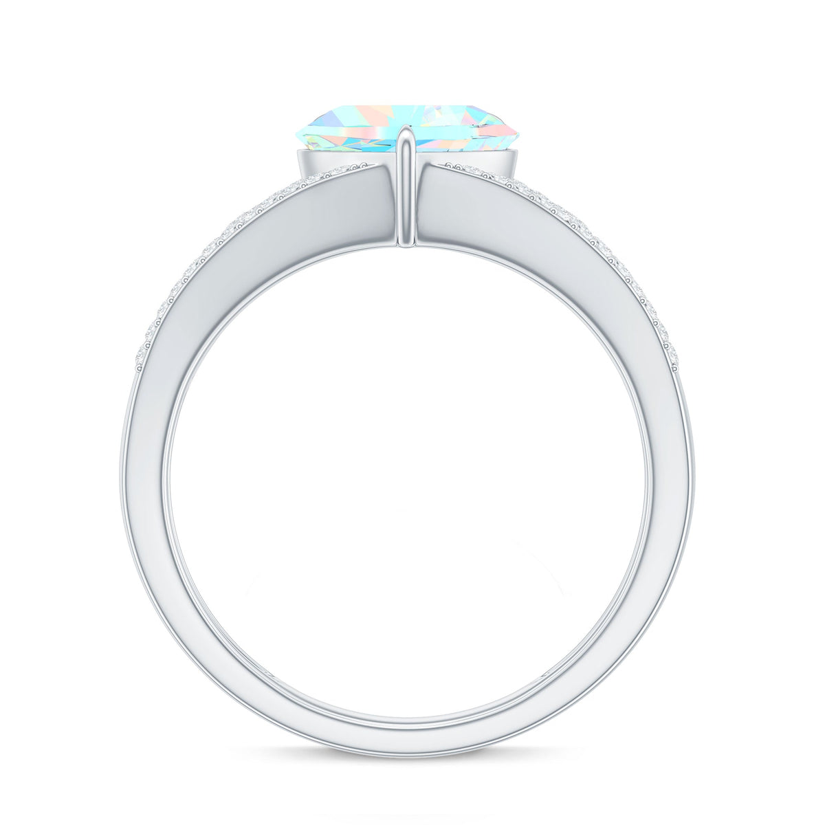 Designer Ethiopian Opal Heart Engagement Ring with Diamond Split Shank