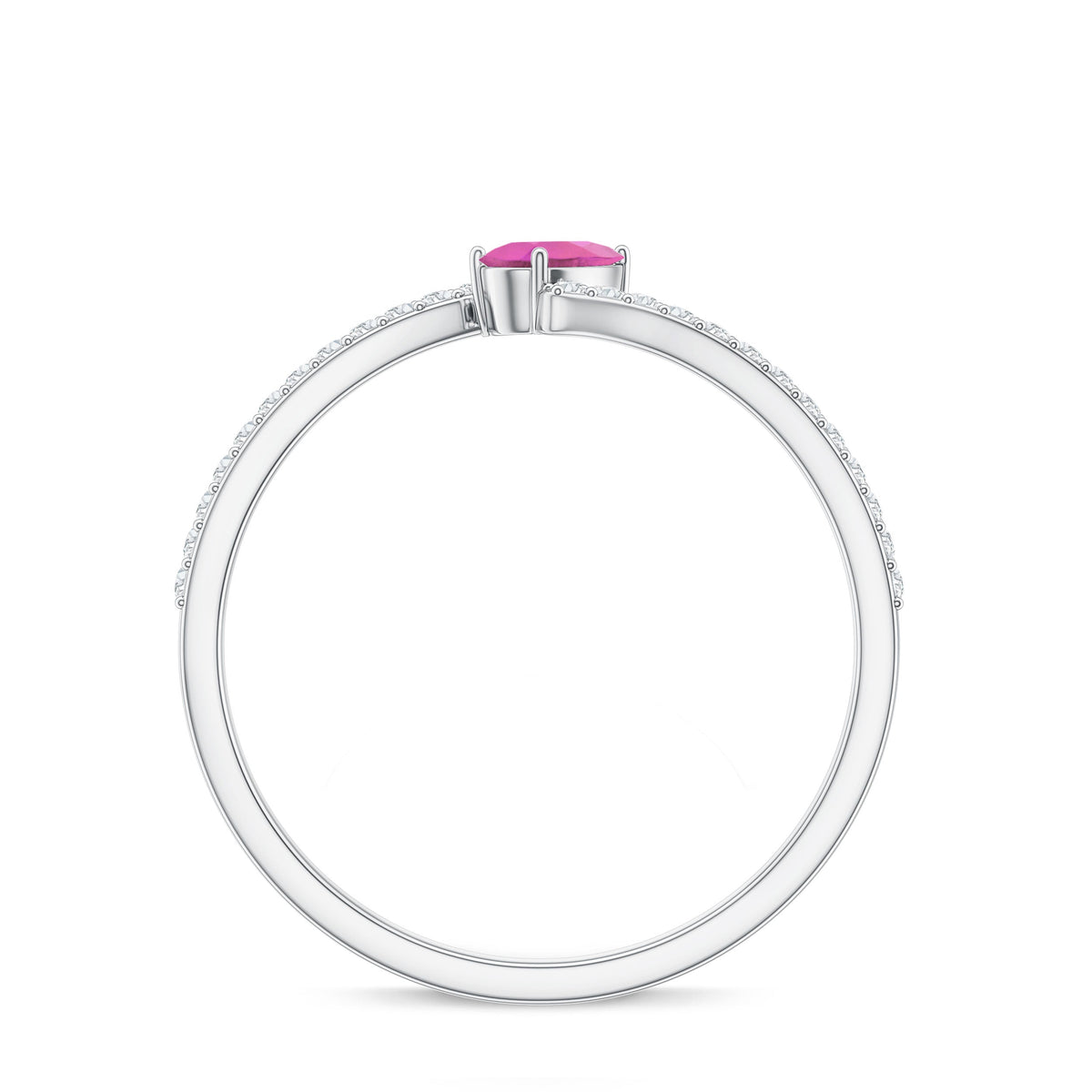 Tilted Pear Shape Pink Tourmaline and Diamond Bypass Promise Ring