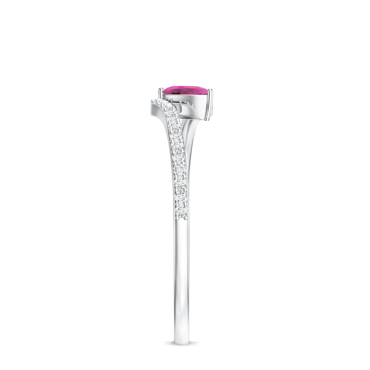 Tilted Pear Shape Pink Tourmaline and Diamond Bypass Promise Ring