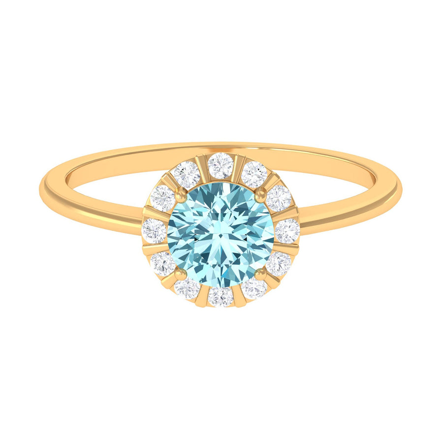 0.8 Carat Aquamarine Engagement Ring with Diamond Floating Halo