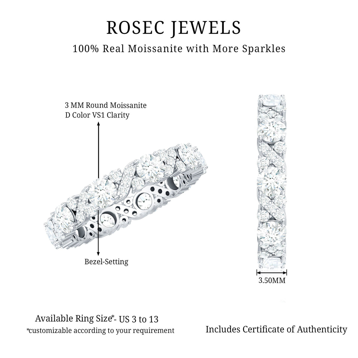 Round Cut Moissanite Eternity Wedding Band Ring