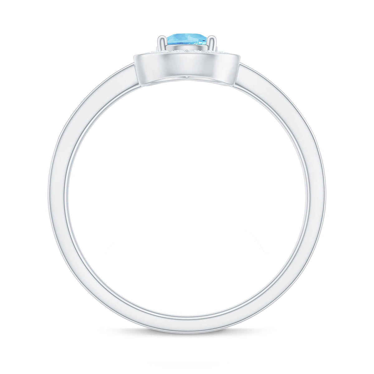 Natural Pear Shape Aquamarine Teardrop Engagement Ring with Diamond Halo