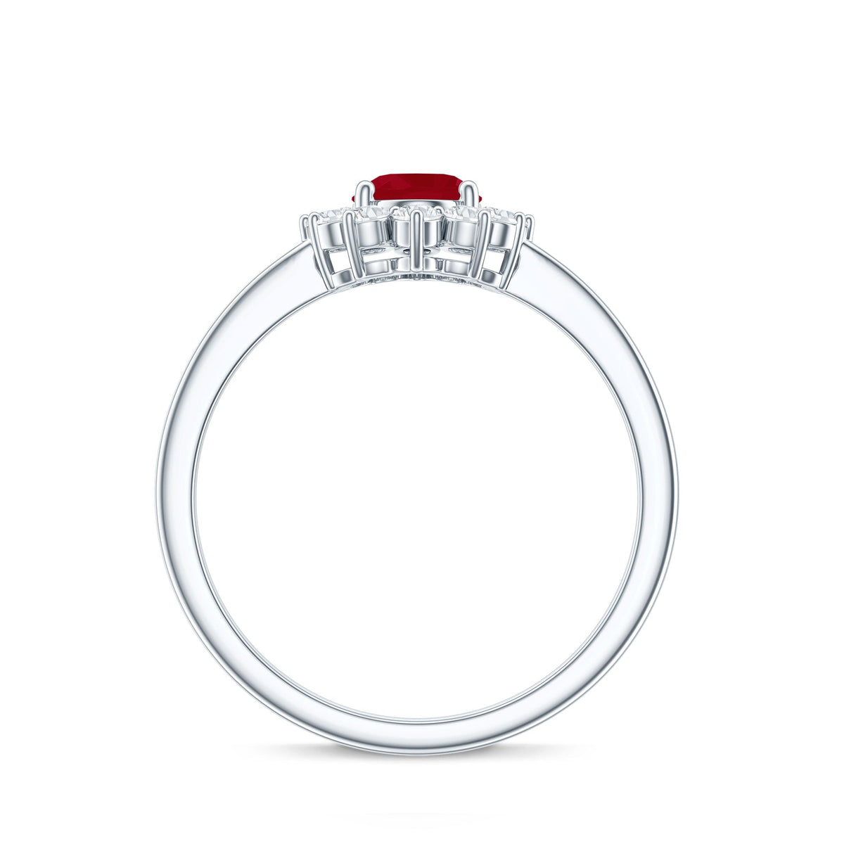 Natural 0.6 Carat Oval Ruby Engagement Ring with Diamond Halo