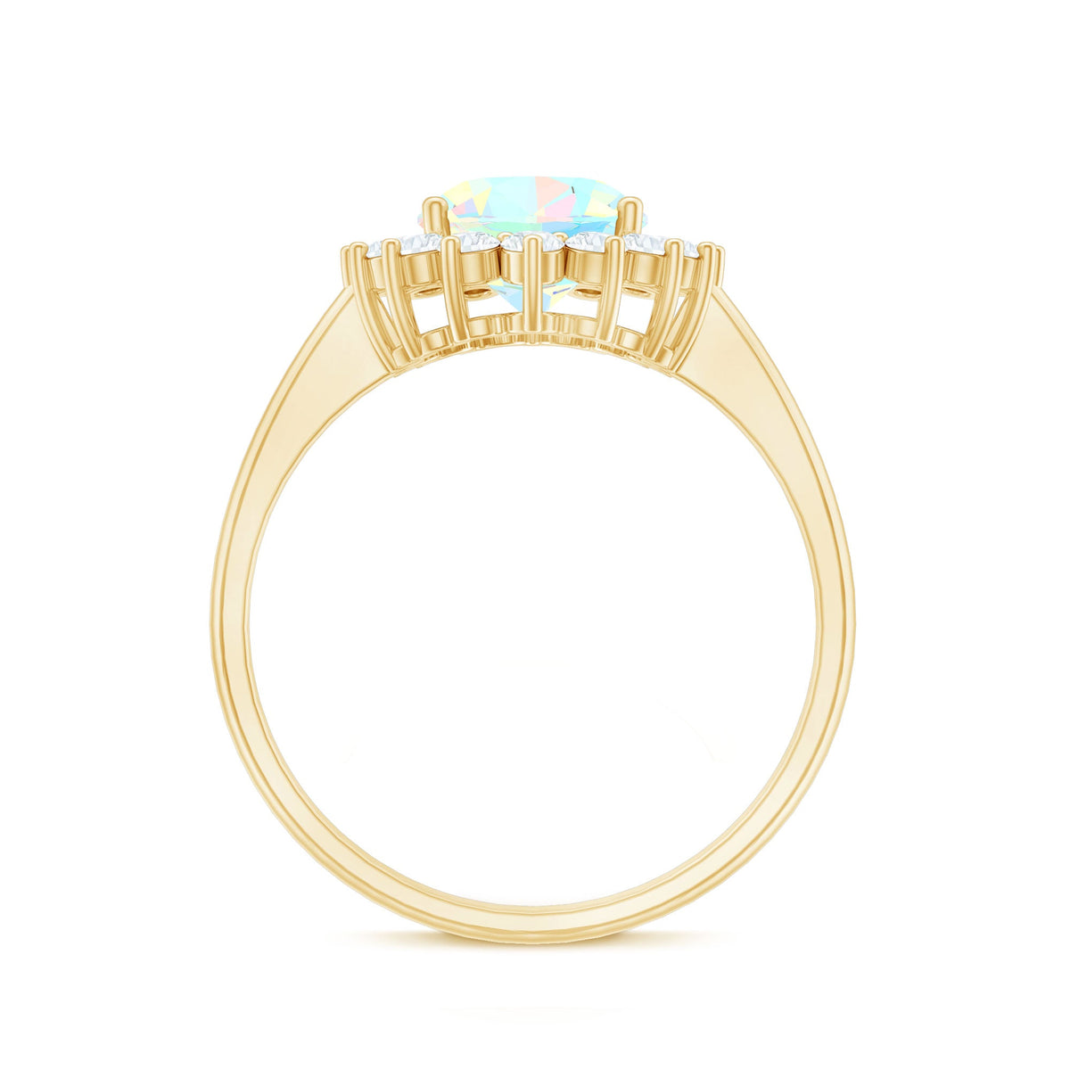 Natural 1.3 Carat Ethiopian Rainbow Opal Oval Engagement Ring with Diamond Halo