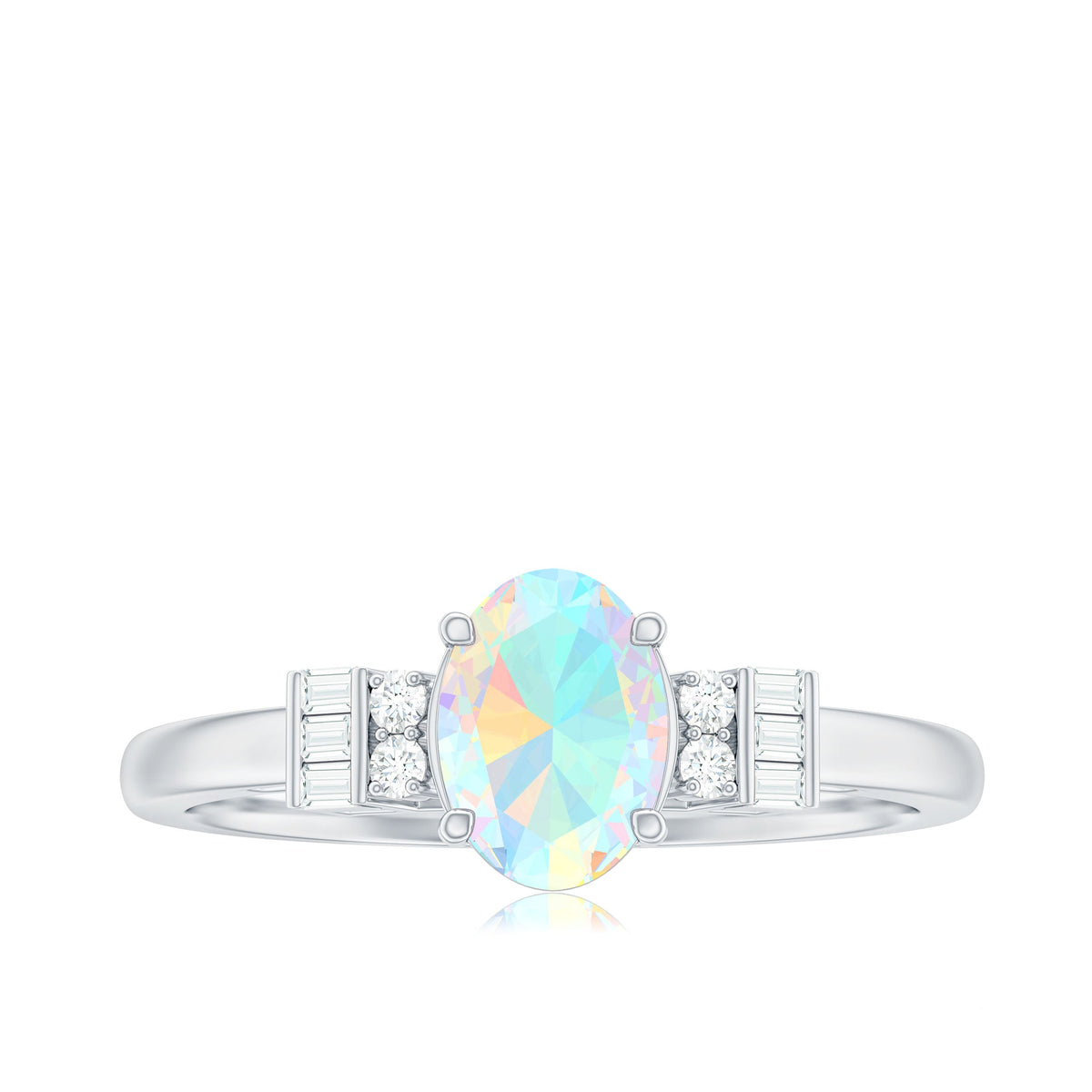 Certified Real 0.9 Carat Opalescent Oval Engagement Ring with Diamond
