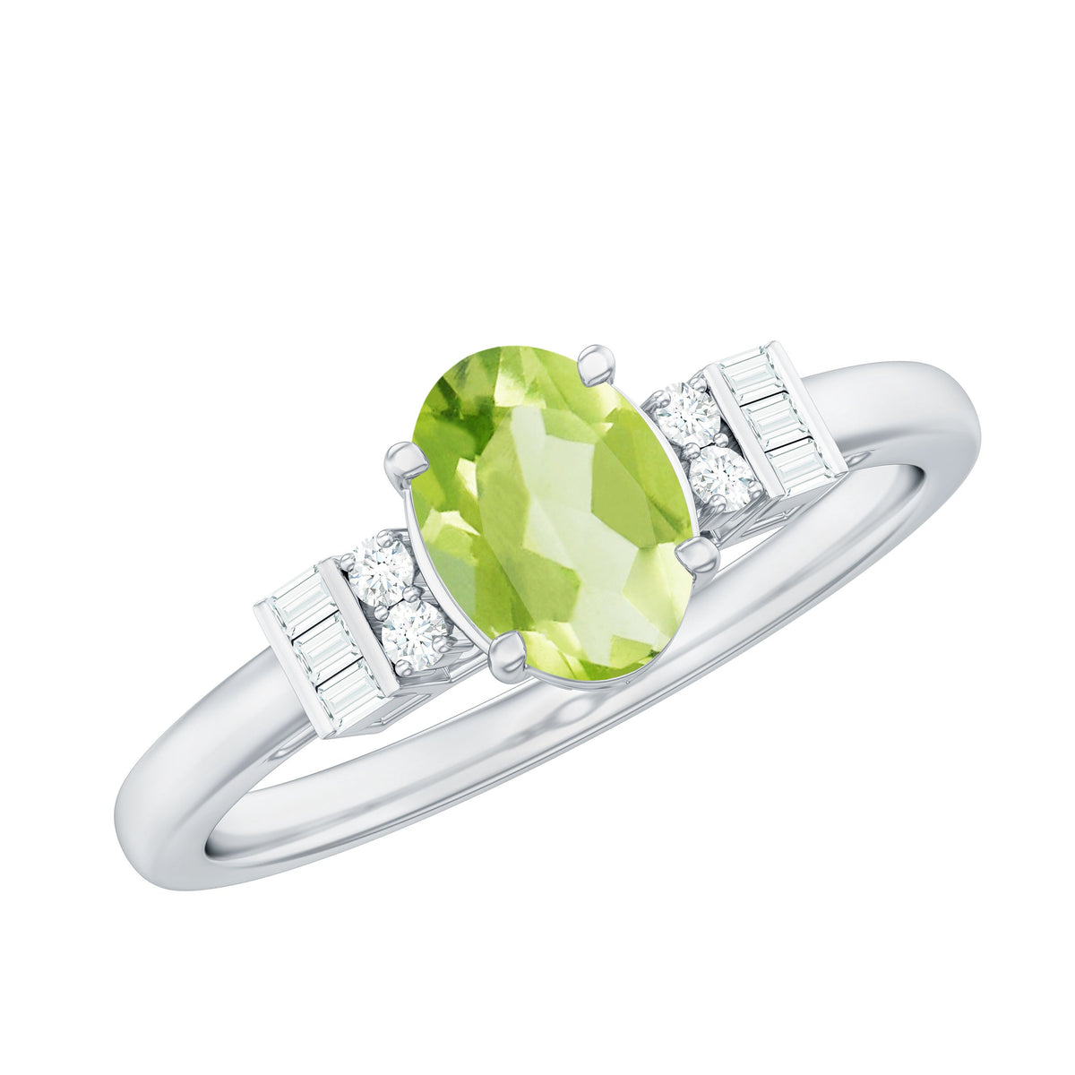 Genuine 1 Carat Peridot Oval Engagement Ring with Diamond
