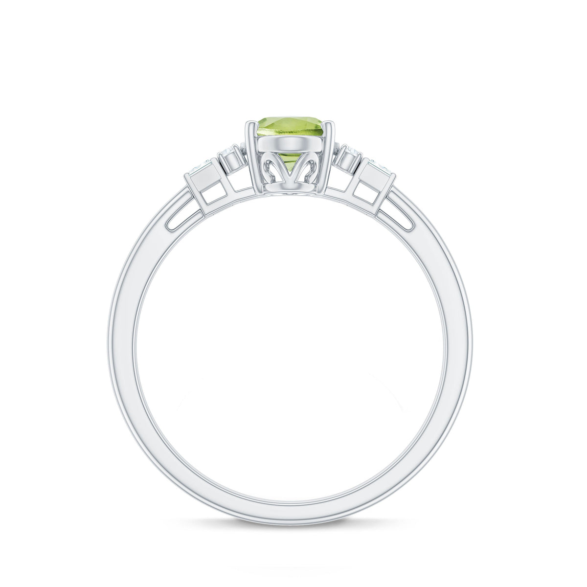 Genuine 1 Carat Peridot Oval Engagement Ring with Diamond