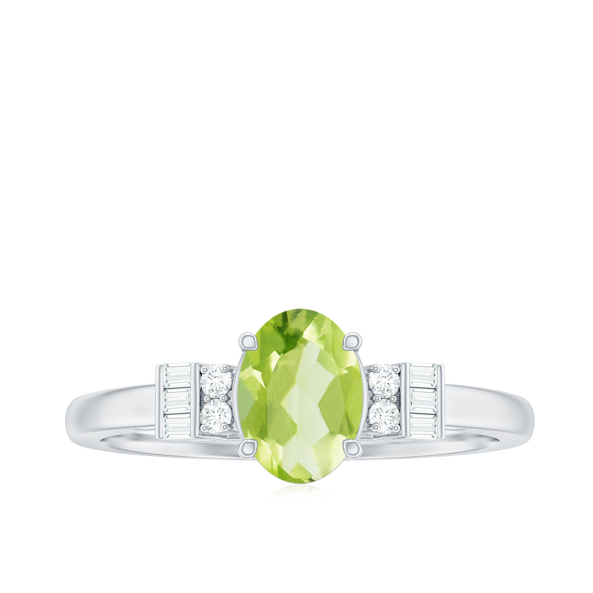 Genuine 1 Carat Peridot Oval Engagement Ring with Diamond