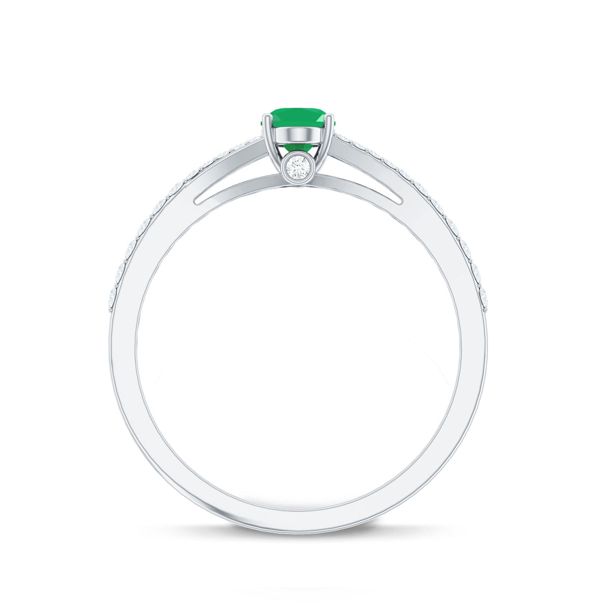 Natural Oval Emerald Promise Ring with Diamond Split Shank