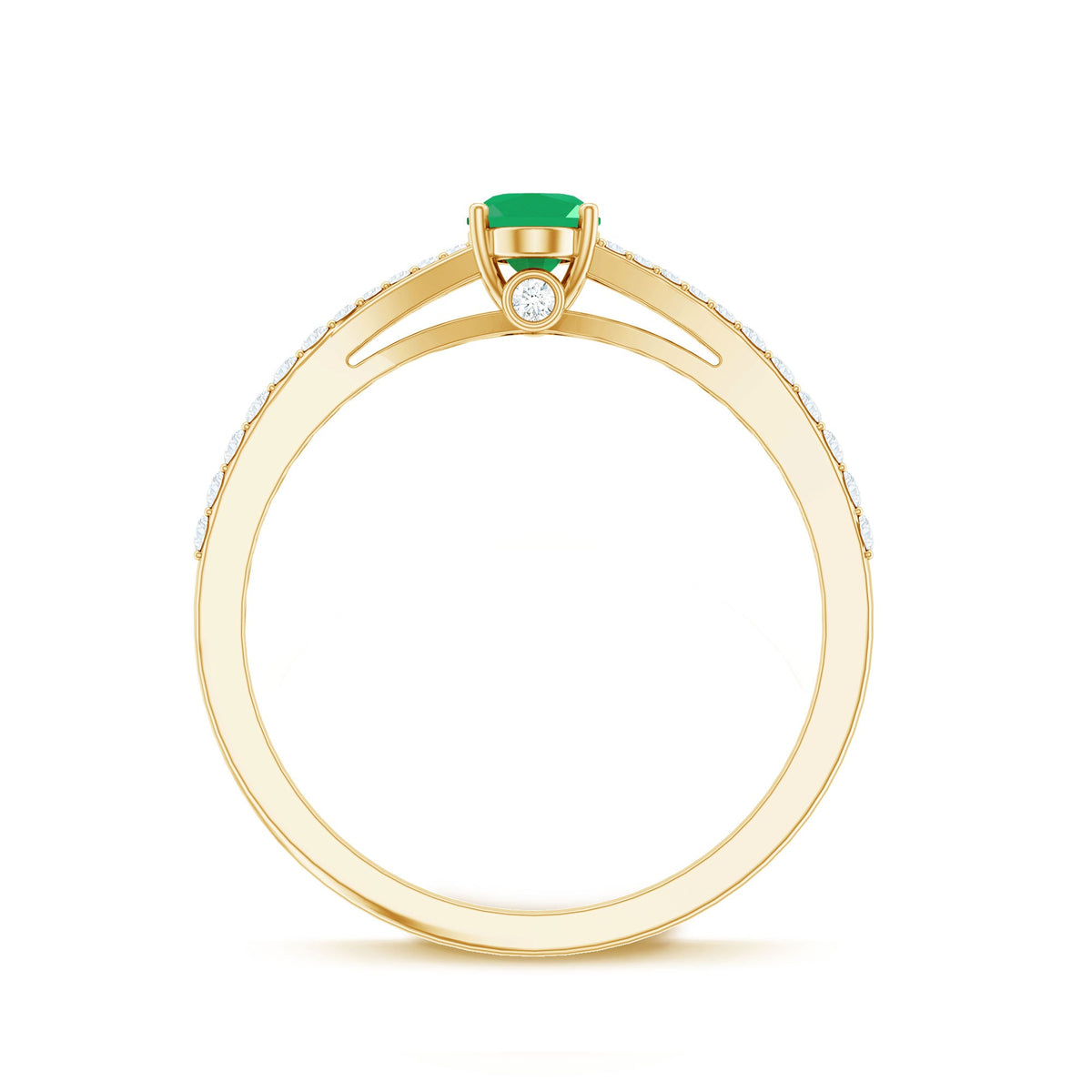 Natural Oval Emerald Promise Ring with Diamond Split Shank