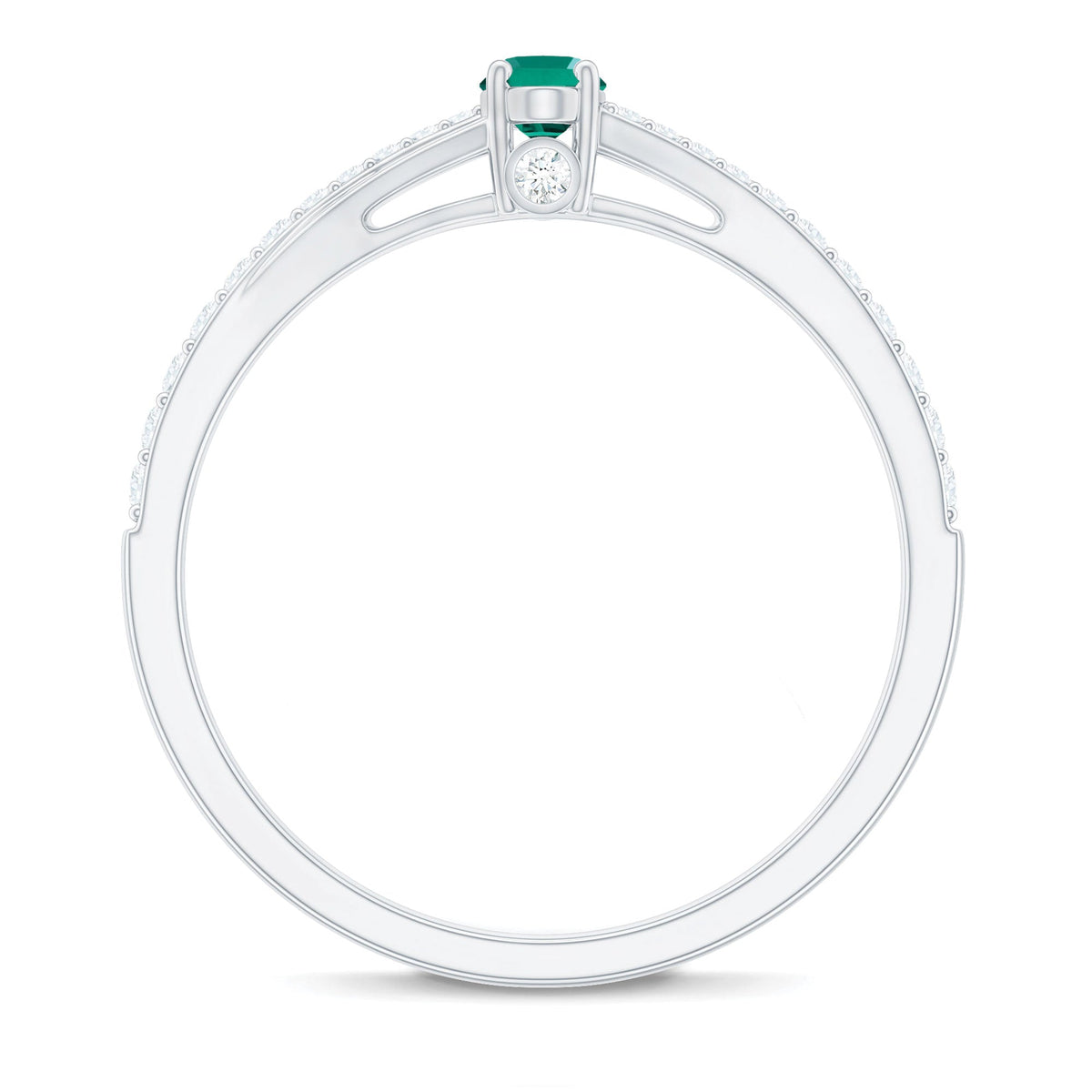 Oval Lab Grown Emerald Promise Ring with Diamond Split Shank