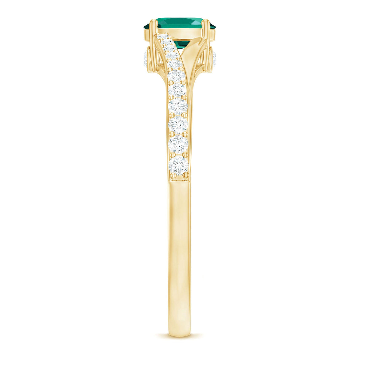 Oval Lab Grown Emerald Promise Ring with Diamond Split Shank