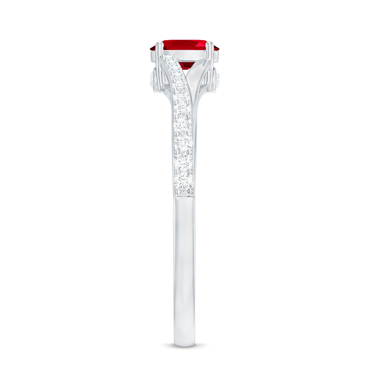 0.42 Carat Lab Grown Ruby and Diamond Solitaire Ring with Split Shank