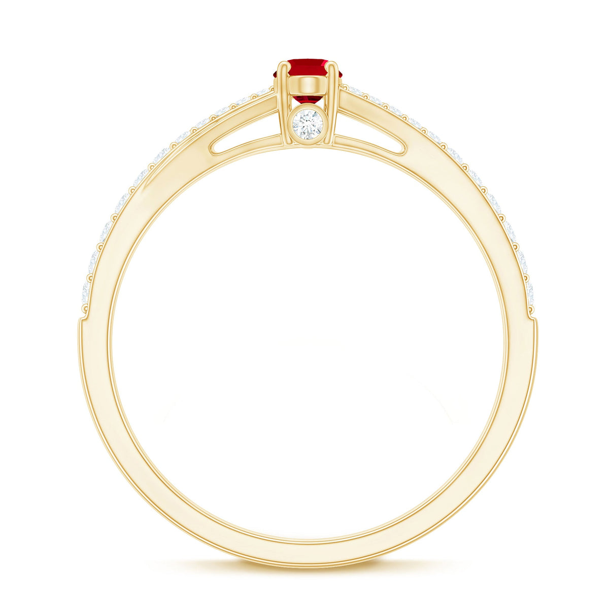 0.42 Carat Lab Grown Ruby and Diamond Solitaire Ring with Split Shank