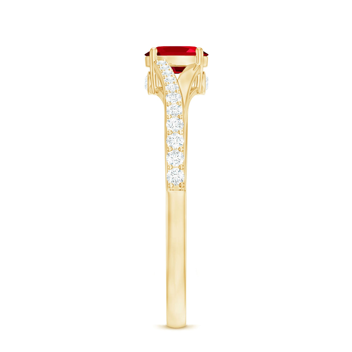 0.42 Carat Lab Grown Ruby and Diamond Solitaire Ring with Split Shank