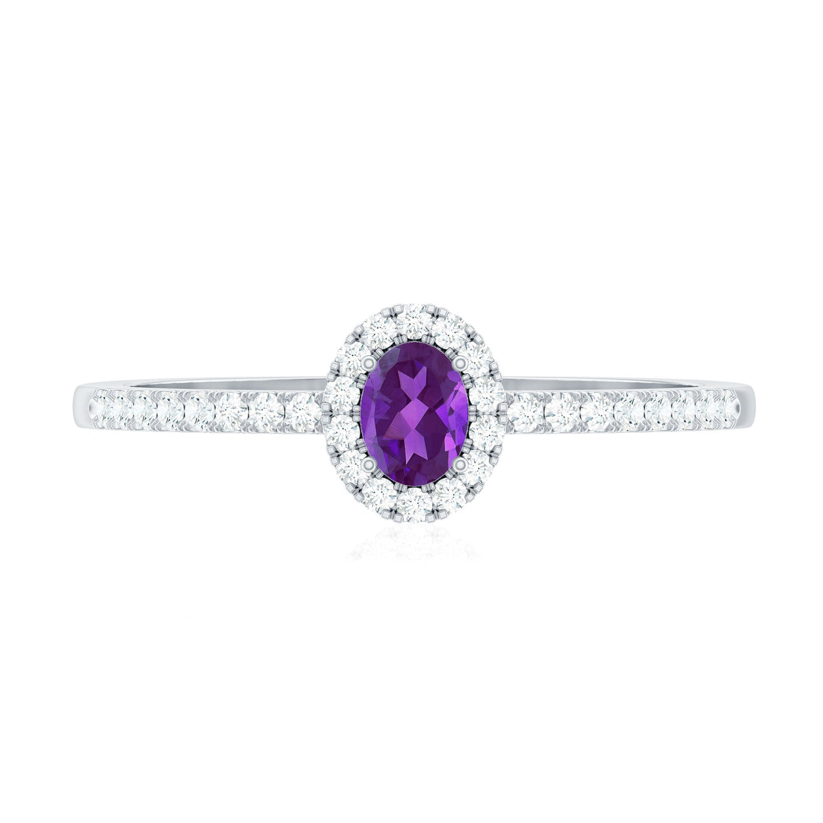 Genuine Oval Amethyst Promise Ring with Diamond Halo
