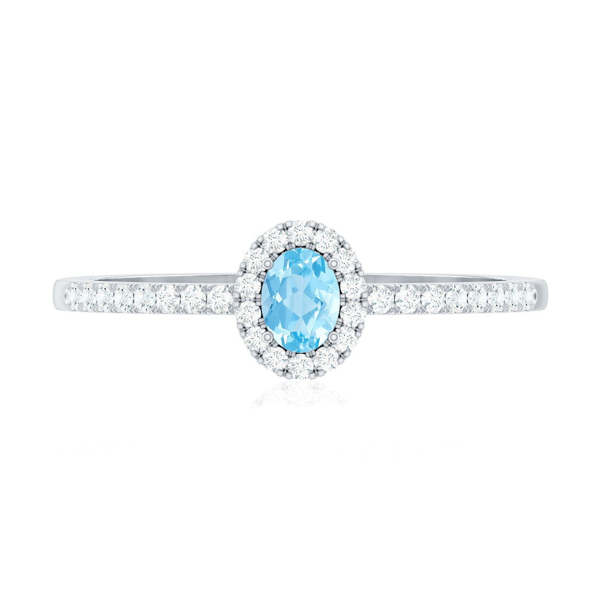 Natural Aquamarine Promise Ring with Diamond Halo