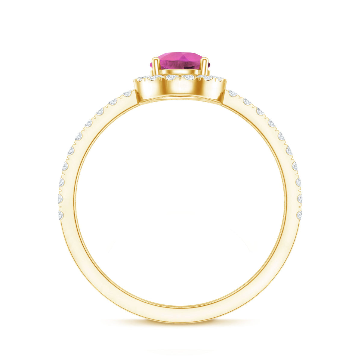 Natural Pink Tourmaline Teardrop Ring with Diamond Halo