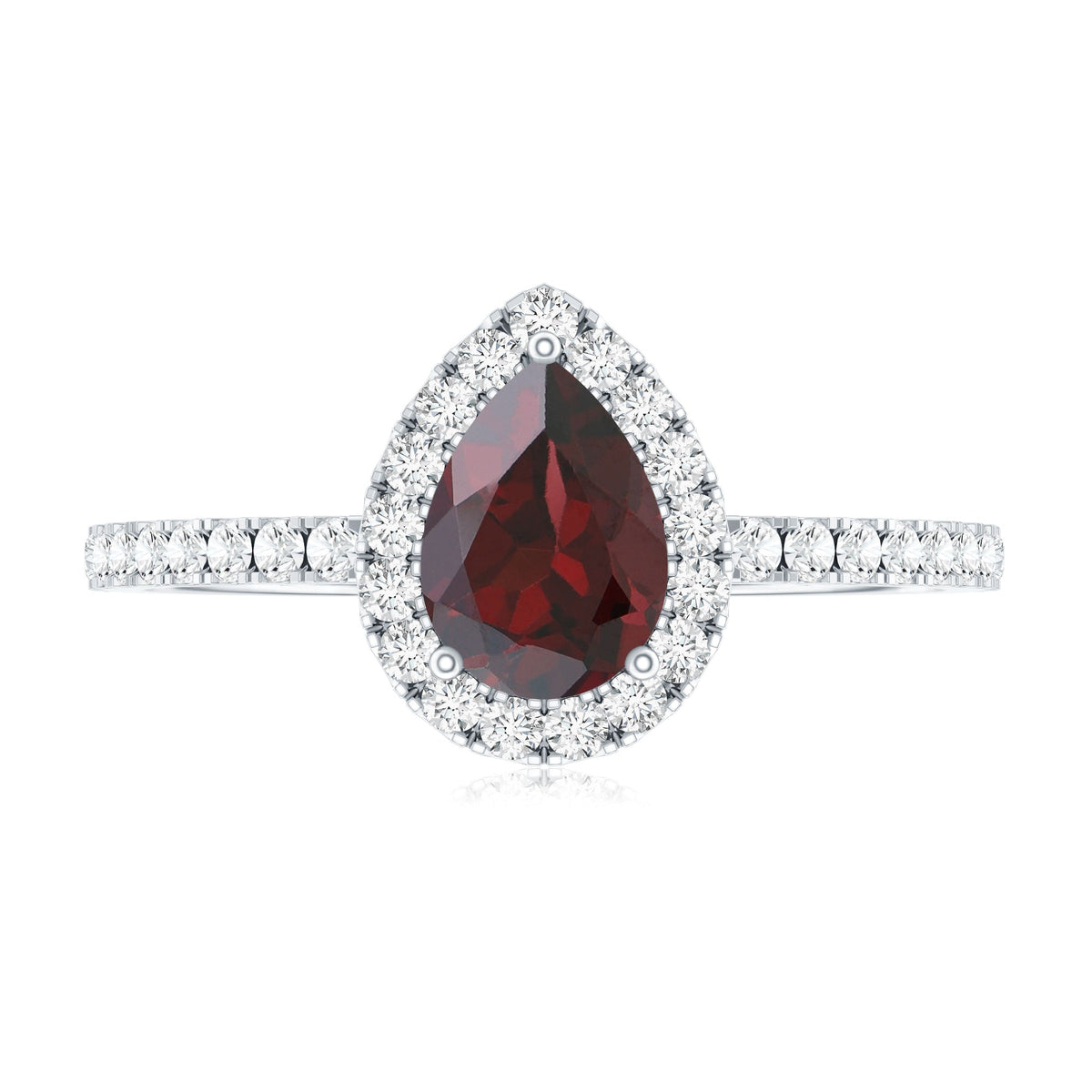 Natural 0.8 Carat Garnet Teardrop Engagement Ring with Diamond Halo