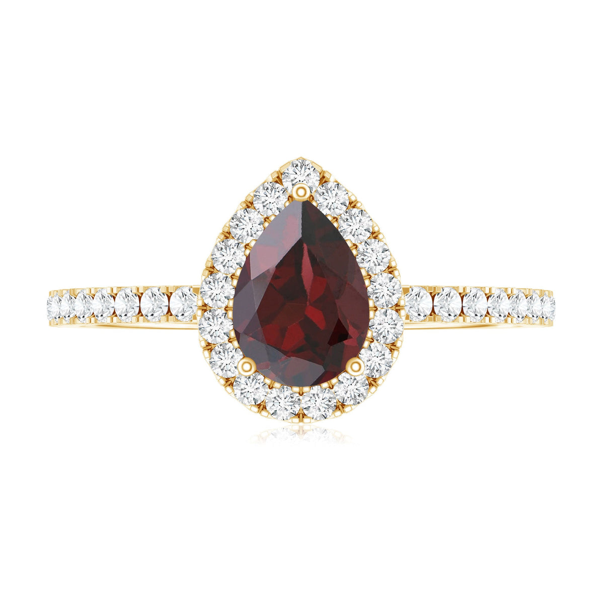 Natural 0.8 Carat Garnet Teardrop Engagement Ring with Diamond Halo