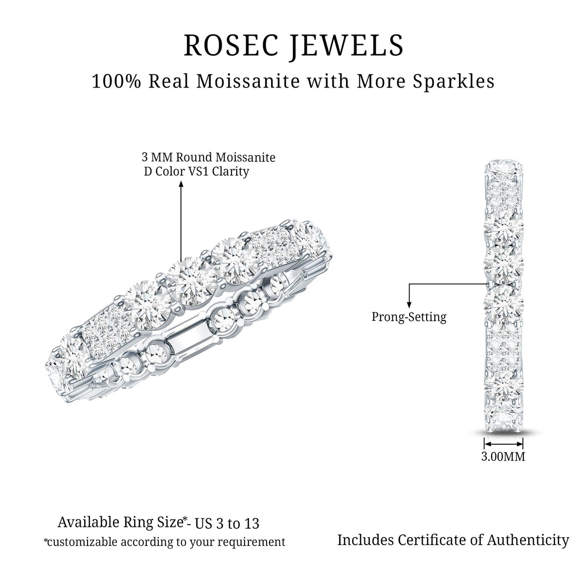 Designer Round Moissanite Full Eternity Ring for Women