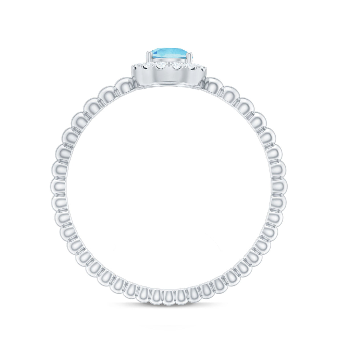 Natural Aquamarine Diamond Promise Ring with Bubble Shank